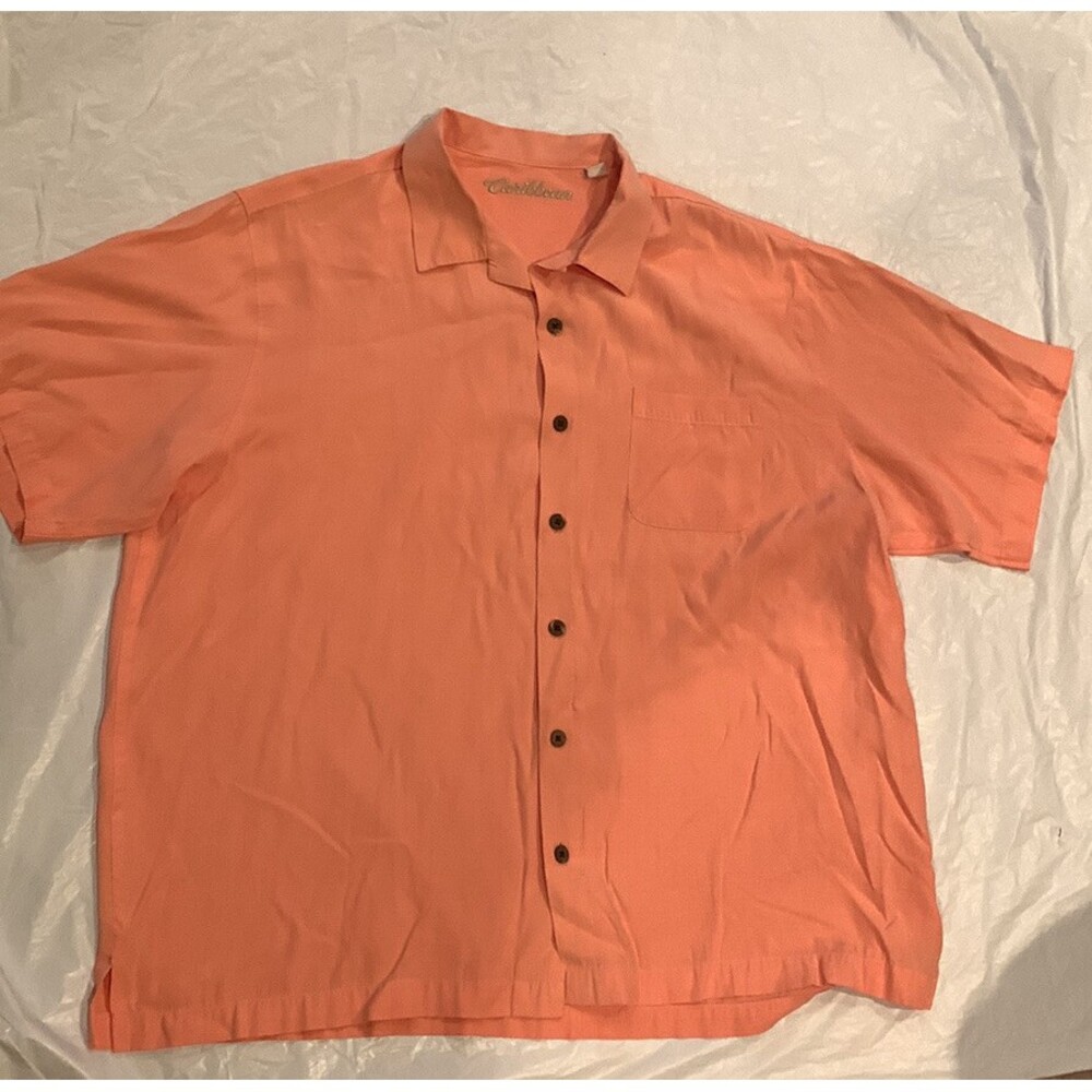 Carribean Men's Silk Blend Button Up Short Sleeve Hawaiian Shirt Size XL